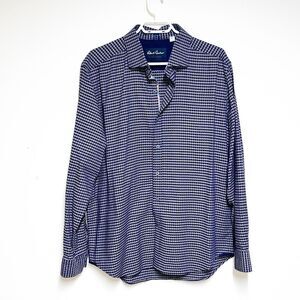 NWOT Robert Graham Button Down Geometric Navy Taupe White Print Shirt Mens Sz XL